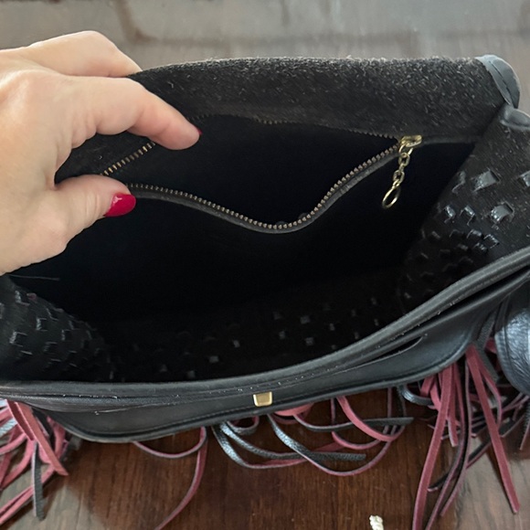 Coach Barneys Stewardess Bag Fringe Black with Black Burgundy Fringe - Picture 8 of 13